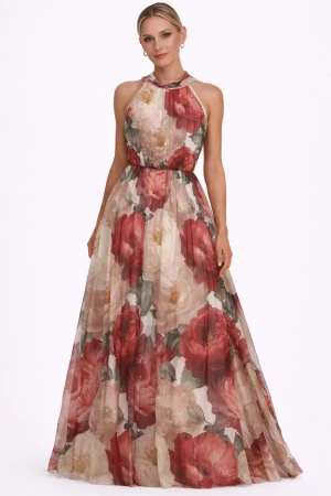 Abito lungo elegante donna Diamante 8 fantasia floreale