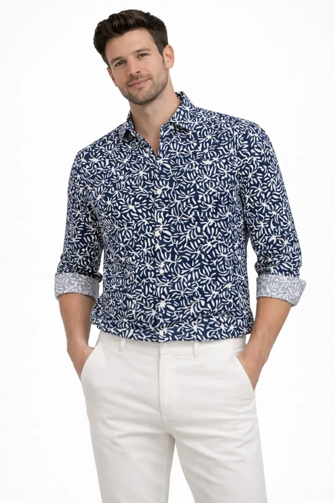 Camicia uomo ON/OFF slim fit cotone stretch fantasia casual elegante