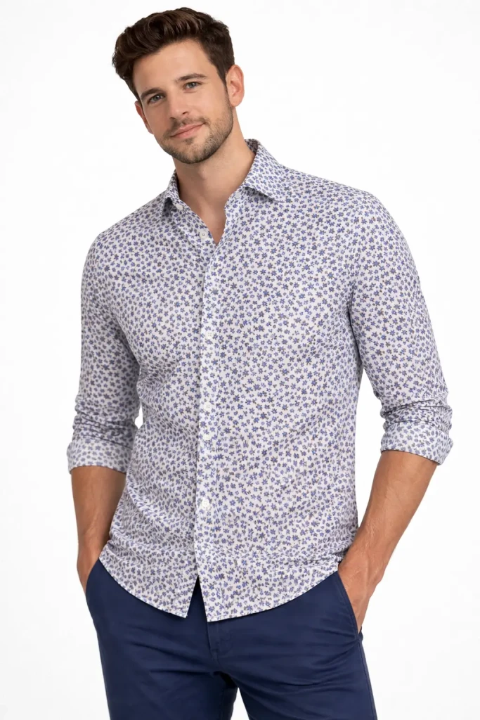 Camicia uomo slim fit Landek Park fantasia in cotone elasticizzato