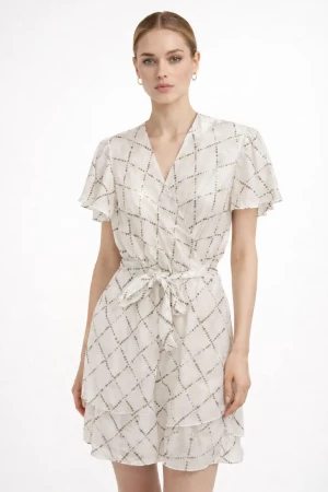 Abito donna Diamante 8 elegante fantasia con cintura in tencel