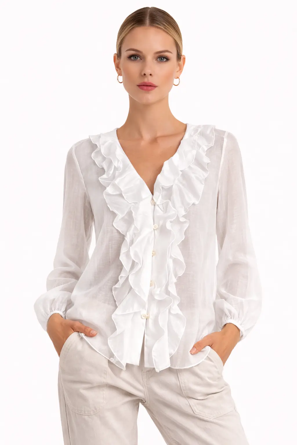 Blusa donna Naiif elegante con volant in tencel
