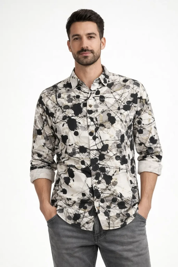 Camicia uomo slim fit Landek Park fantasia in cotone