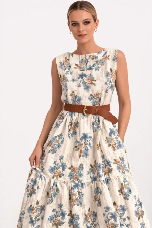 Abito donna Diamante 8 fantasia floreale elegante con cintura