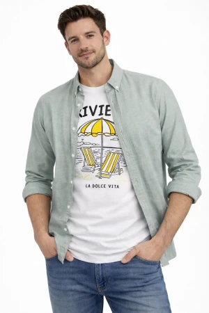 Camicia uomo Oxford tinta unita in cotone collo buttown down 5306