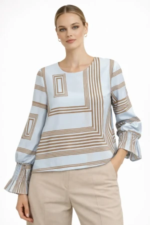 Blusa donna maGAmà fantasia geometrica manica lunga elegante casual