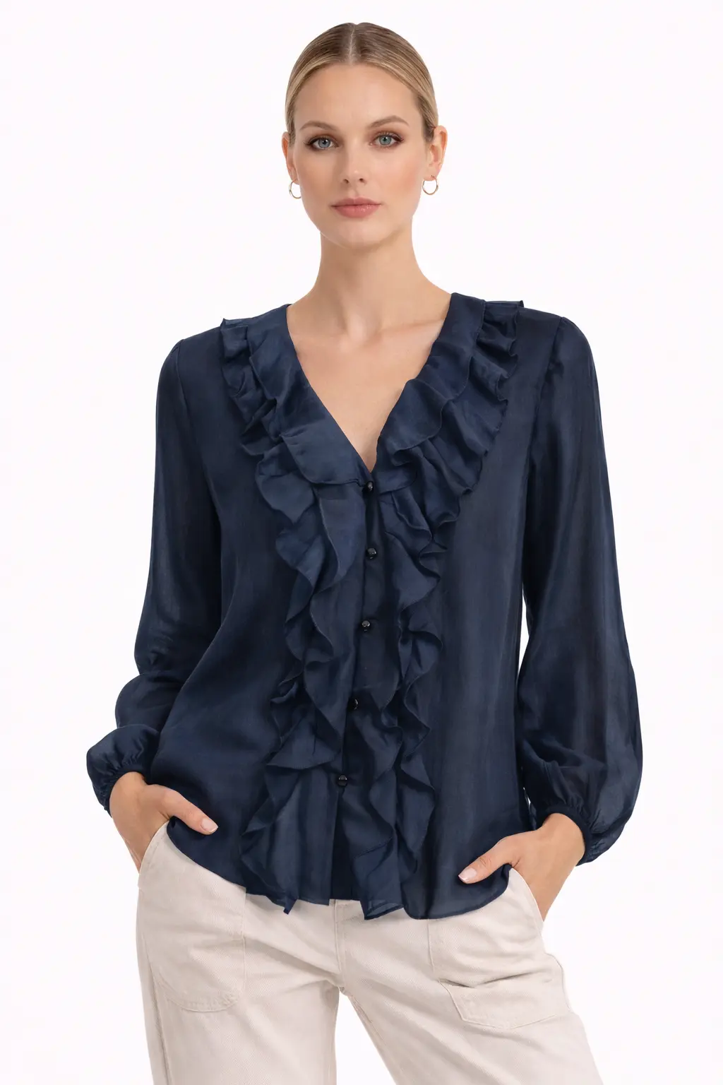 Blusa Donna Naiif Elegante con Volant in Tencel Casual Chic 400 - immagine 6