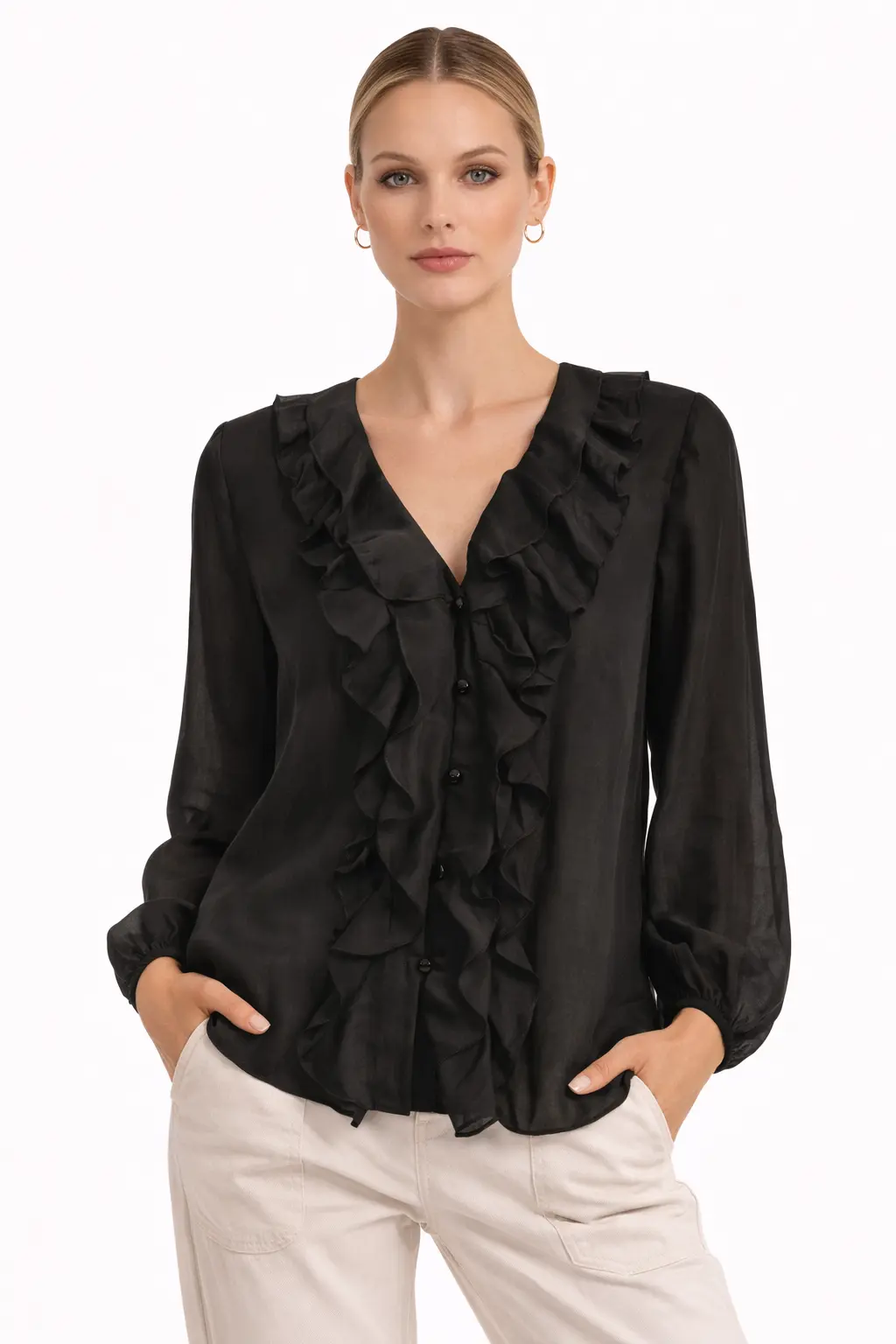 Blusa Donna Naiif Elegante con Volant in Tencel Casual Chic 400 - immagine 4