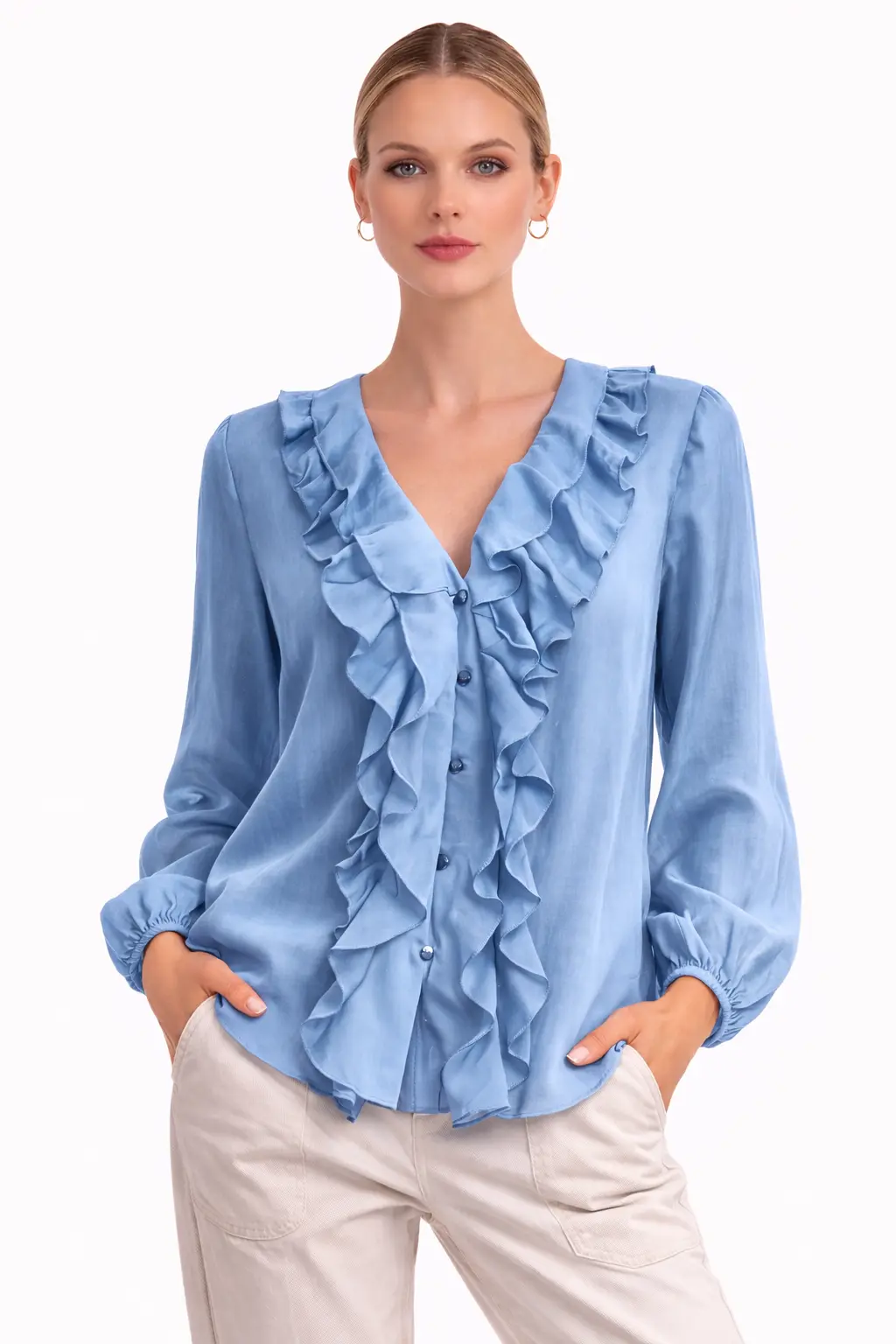 Blusa Donna Naiif Elegante con Volant in Tencel Casual Chic 400 - immagine 5