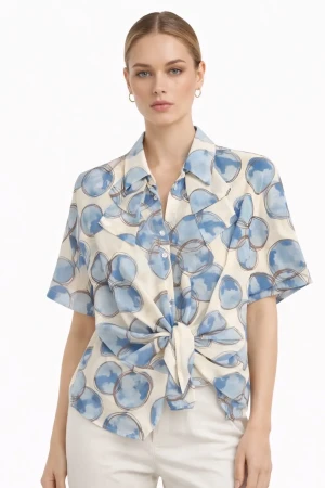 Blusa donna Diamante 8 fantasia elegante con nodo frontale