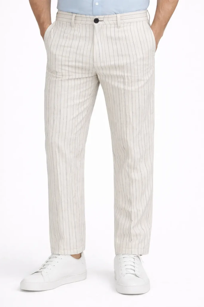 Pantalone uomo Telamira a righe in cotone beige elegante coordinato