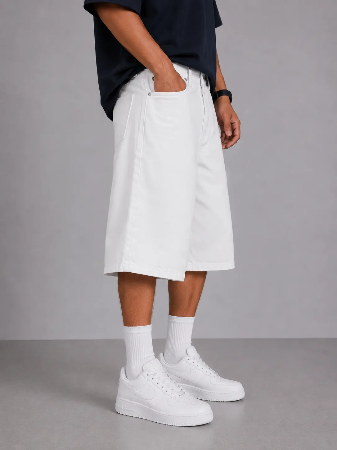Bermuda Uomo On Off Baggy Fit Bianco Stretch 262 - immagine 2