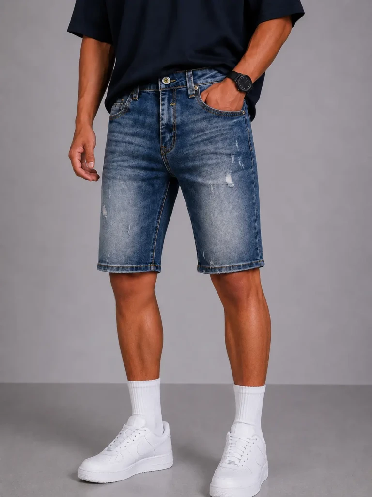 Bermuda uomo Bunker denim slim fit blue wash