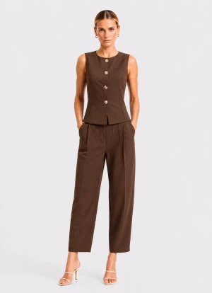 Completo donna marrone elegante con gilet e pantalone