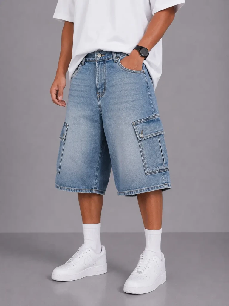 Bermuda cargo uomo On Off baggy fit denim chiaro