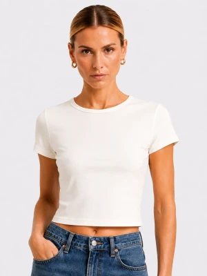 T-shirt donna crop bianca elasticizzata