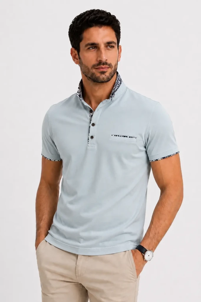 Polo uomo On Off azzurro chiaro in cotone stretch