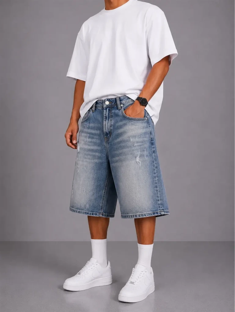 Bermuda uomo On Off baggy fit denim chiaro