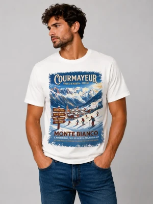 T-shirt uomo Landek Park 100% cotone con stampa Courmayeur Monte Bianco