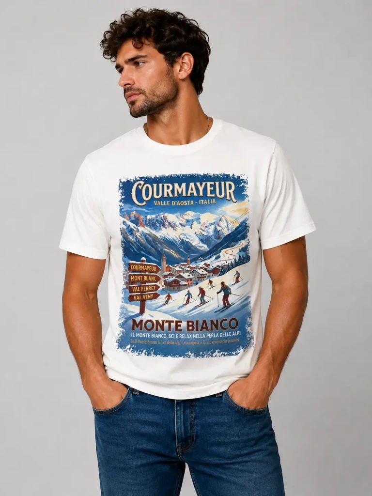 T-shirt uomo Landek Park 100% cotone con stampa Courmayeur Monte Bianco