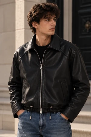 Giubbotto uomo Telamira effetto pelle con chiusura zip e coulisse
