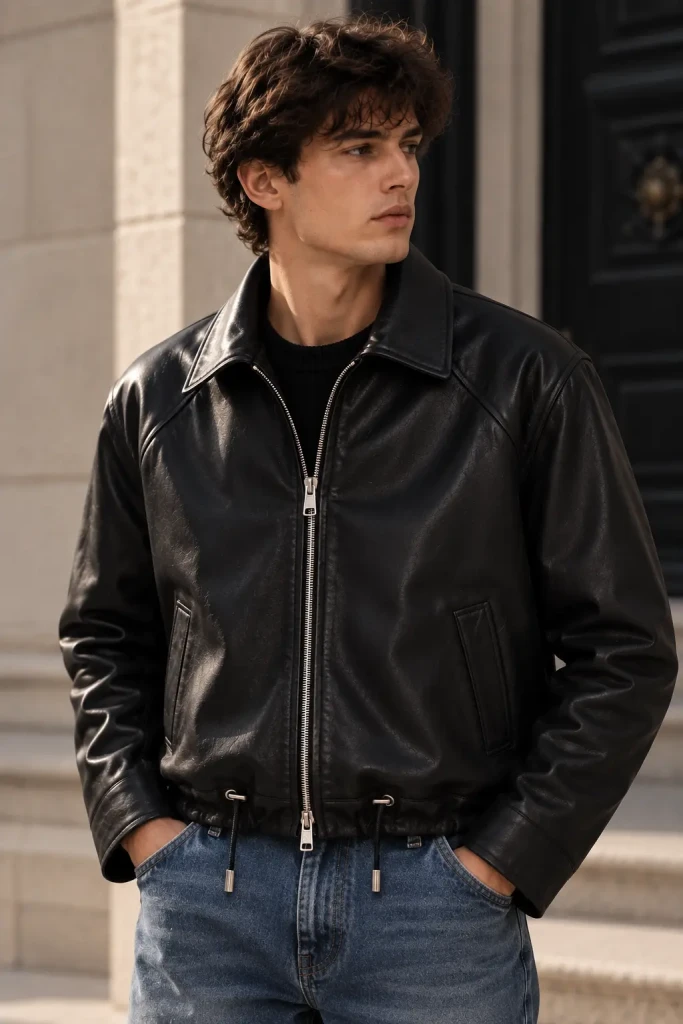 Giubbotto uomo Telamira effetto pelle con chiusura zip e coulisse