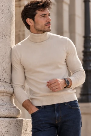 Maglia uomo Over-D dolcevita a manica lunga in viscosa e nylon