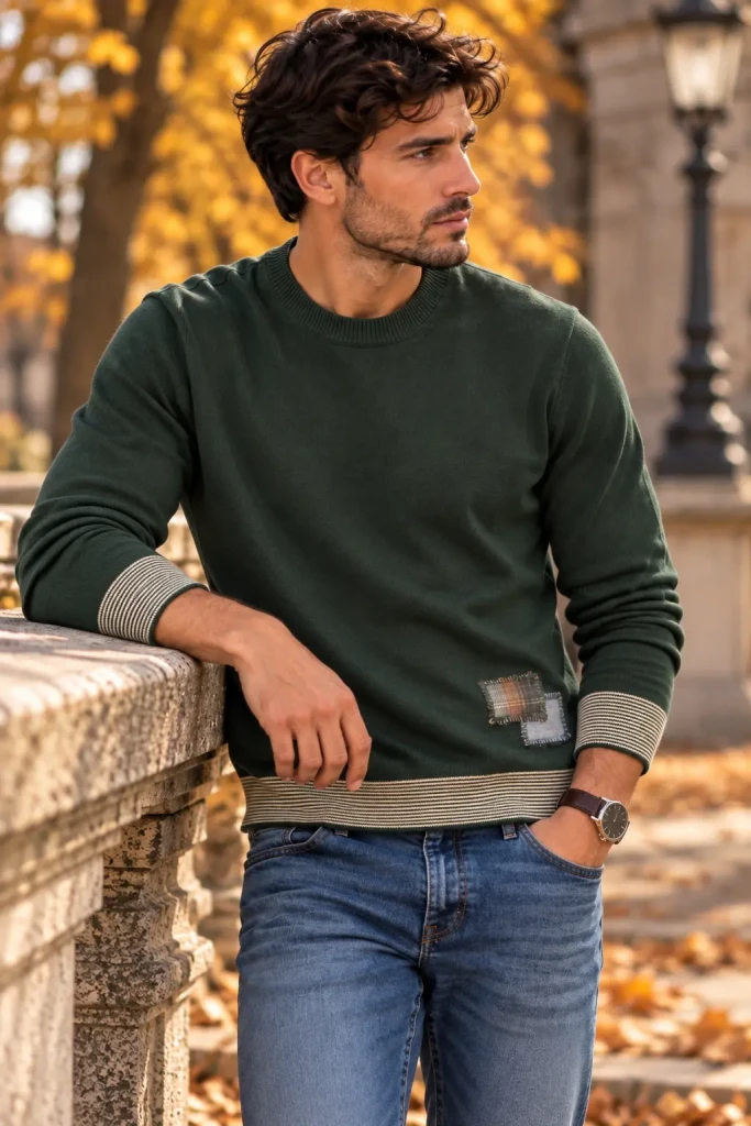 Maglia uomo Consenso girocollo con dettagli a contrasto e applicazione
